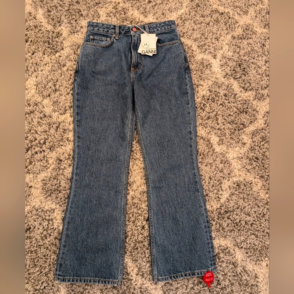 GANNI Betzy Cropped High Rise Flare Jeans 27W/32L